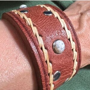 Ennelle Brown Leather Bracelet with White Turquoise Stone Accents